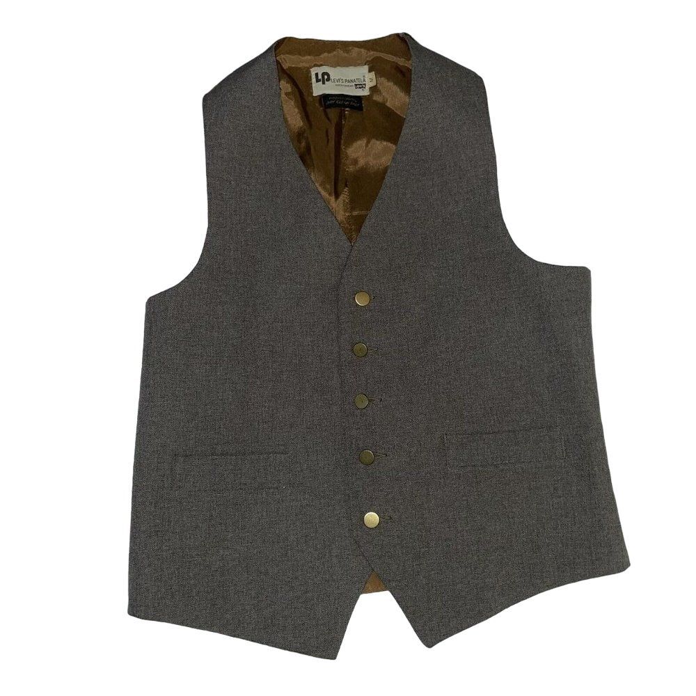LEVIS Panatela Sportswear Vintage Vest Brown Wool Front Medium Gold Buttons